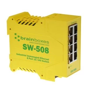 Image of Brainboxes SW-508 network switch Unmanaged Fast Ethernet (10/100) Yellow