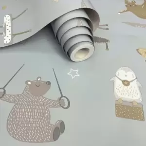 Image of Holden Animal Gymnastics Blue Childrens Wallpaper