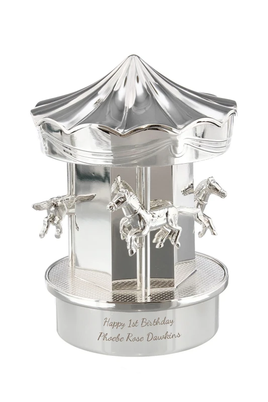 Image of Personalised Memento Company Personalised Carousel Money Box in Metallic Silver Metallic Silver Unisex