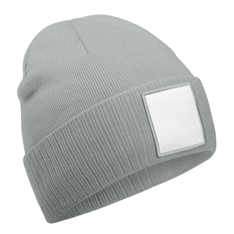 Image of Beechfield Beechfield Men Patch Applique Beanie in Pale Grey Pale Grey One Size Male 5063574673761