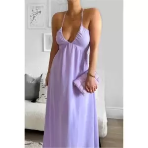 Image of I Saw It First Lilac Woven Strap Back Slit Front Maxi Dress - Purple