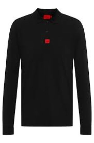 Image of Hugo Boss Deresolo Red Patch Logo Long Sleeve Polo Shirt Black Size L Men