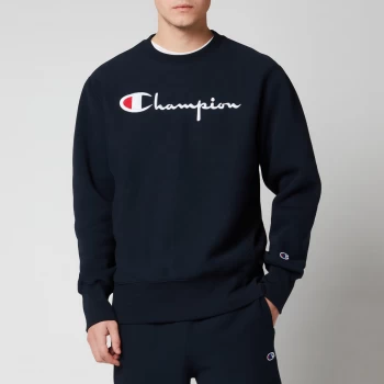 Image of Champion Mens Chest Script Crewneck Sweatshirt - Navy - L