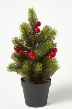 Image of Artificial Potted Decorative Christmas Tree Red Berries, 30 cm