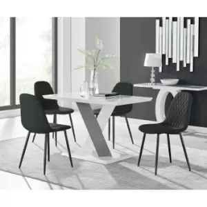 Image of Furniture Box Monza 4 White/Grey Dining Table and 4 Black Corona Black Leg Chairs
