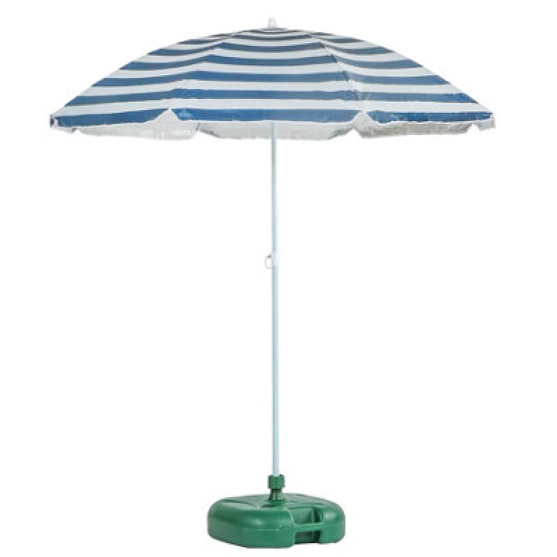 Image of Harbour Housewares Metal Beach Parasol & Base Set - 1.74 X 1.93M - Blue Stripe/green