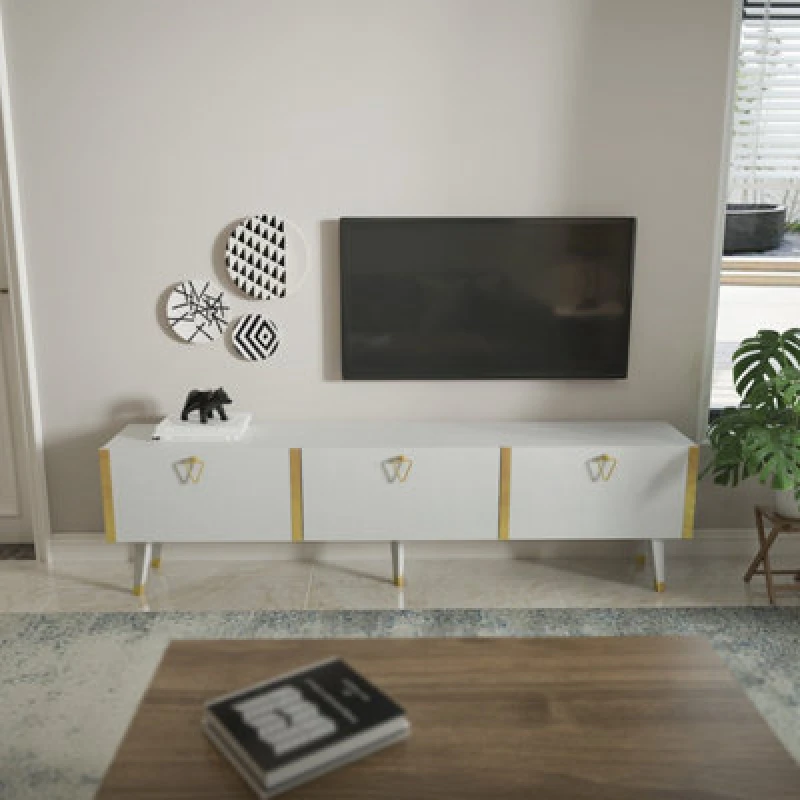 Image of Decorotika Milagro Modern TV Unit TV Stand For Tvs Up To 71" Gloss White&gold