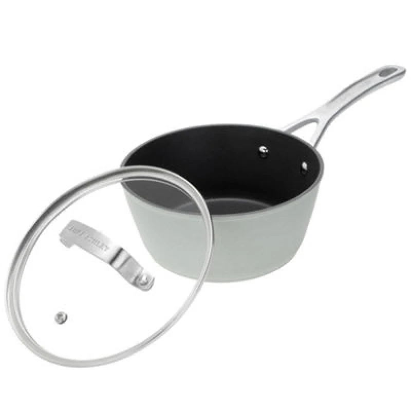 Image of Laura Ashley Forged Aluminium Non-Stick Saucepan With Glass Lid 20Cm - Sage Leaf