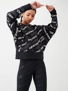 Image of Nike Training Pro Printed Sweat Top - Black Size M Women