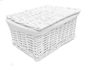 Image of Lidded Wicker Storage Basket With Lining Xmas Hamper Basket White Medium 35 x 25 x 16.5cm