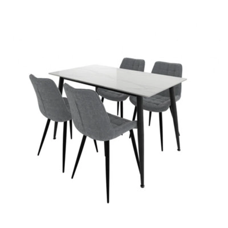 Image of LPD Luna Marble Effect Dining Set-Ceramic Top With Black Metal Legs Chairs (3 Packs)