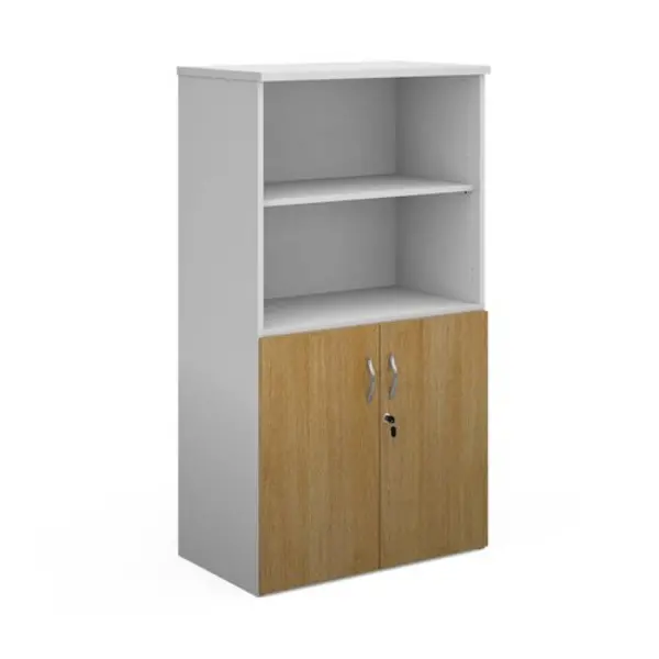Image of Duo Duo combination unit with open top 1440mm high with 3 shelves - white with oak lower doors White/Oak R1440OPD-WHO