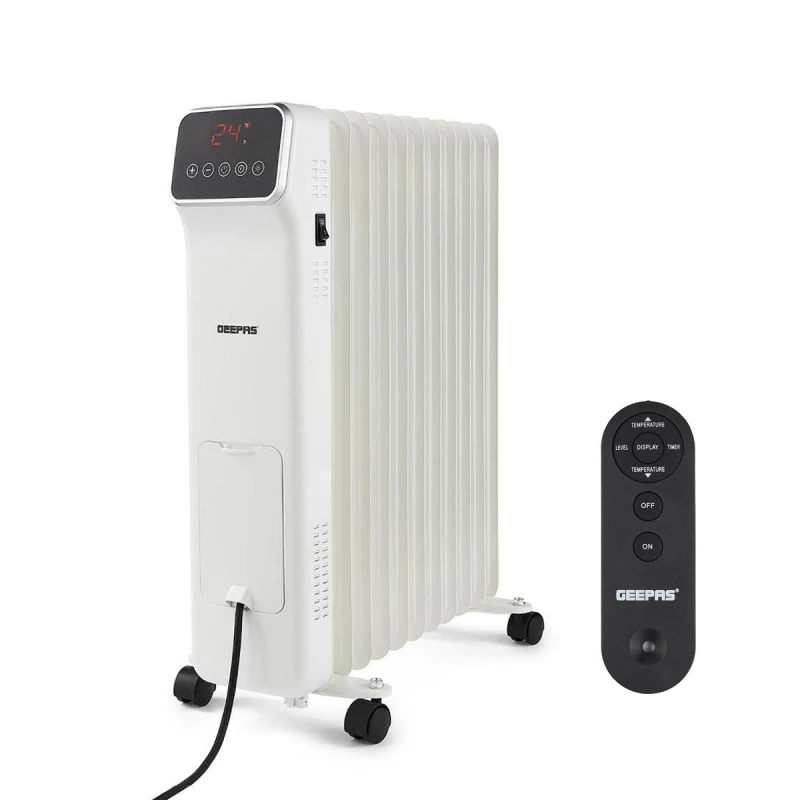 Image of Geepas 11 Fin Digital Oil Filled Radiator Heater 2500W - Remote & 9Hr Timer in White White Unisex