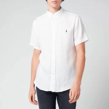 Image of Polo Ralph Lauren Mens Slim Fit Linen Short Sleeve Shirt - White - M