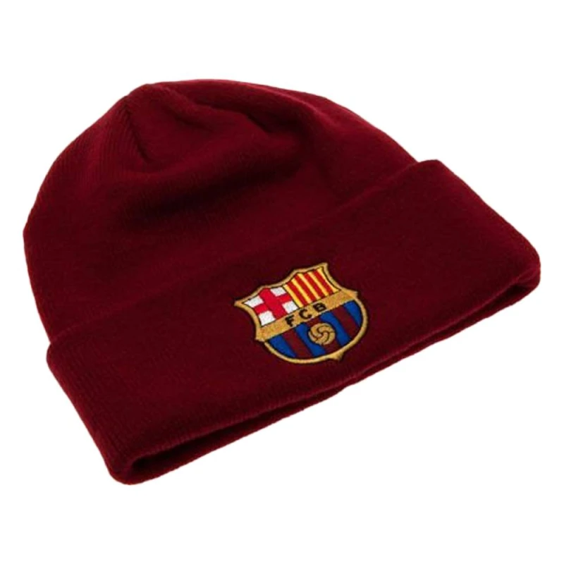 Image of Barcelona FC Mens Knitted Turned Up Cuff Beanie in Burgundy Burgundy Male One Size