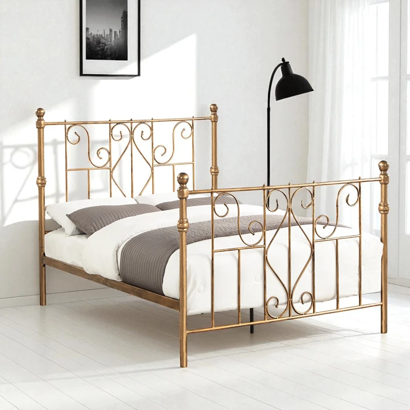 Image of OAT Home Belgravia Victorian Style Distressed Antique Brass Effect Metal Bed Frame in Bronze Size: King Bronze Unisex King