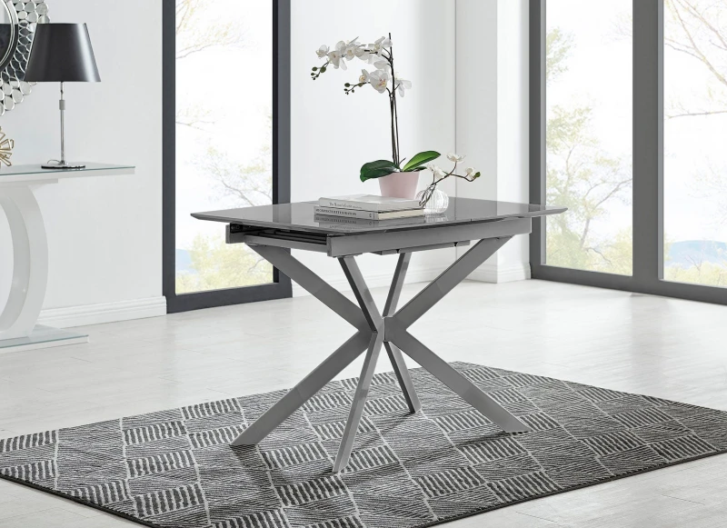 Image of FurnitureboxUK FurnitureboxUK Lira 100cm Rectangular Extending High Gloss 4-6 Seat Dining Table in Grey Grey One Size Unisex 5056542636301