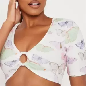 Image of I Saw It First Butterfly Print Ring Detail Crop Top - White