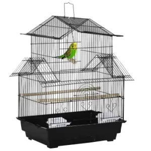 Image of Metal Bird Cage with Plastic Perch Food Container Handle