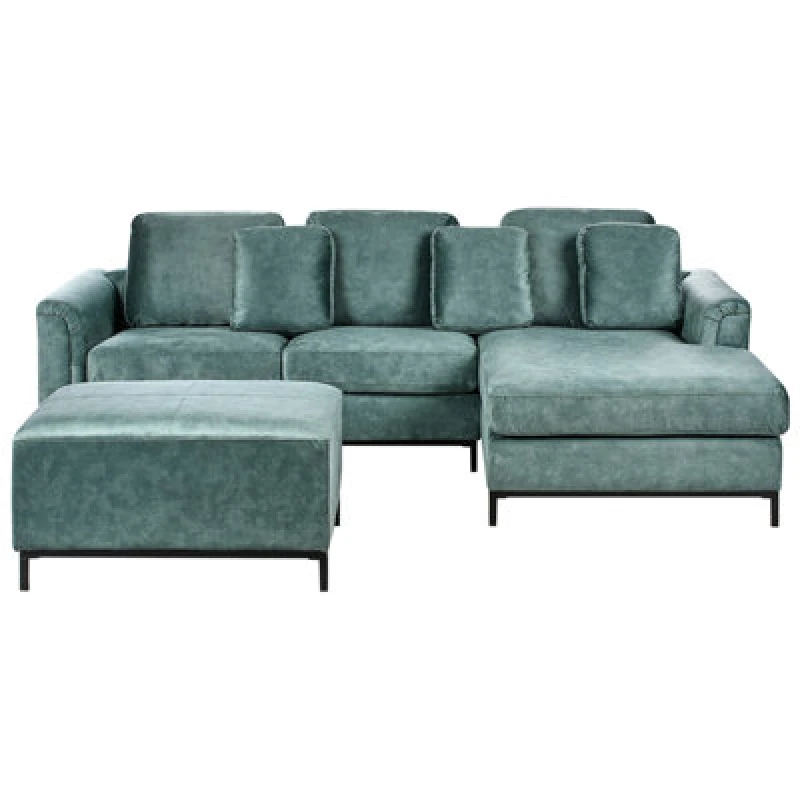 Image of Beliani Corner Sofa 5 Seater Oslo Velvet Teal With Ottoman Left Hand