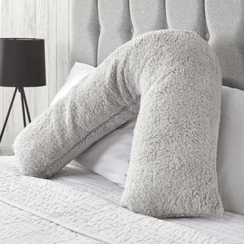Image of OHS OHS Teddy Fleece V Shaped Pillow Support Pregnancy Orthopaedic Cushion in Grey Grey One Size Unisex 5018626043276