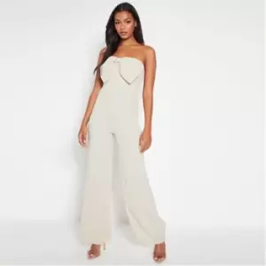 Image of I Saw It First Bandeau Bow Detail Jumpsuit - Neutral