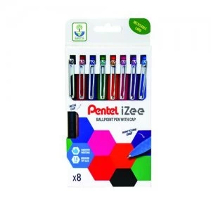 Image of Pentel iZee Ballpoint Pen 1.0mm Assorted Pack of 8 YBX4608-M