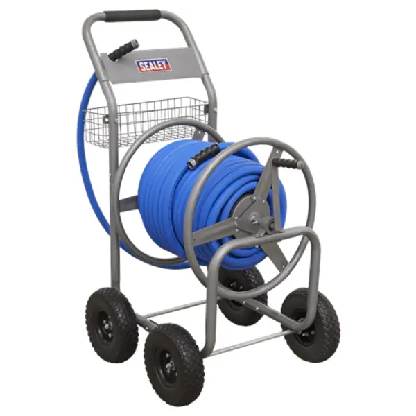 Image of Sealey Heavy-Duty Hose Reel Cart with 50m Heavy-Duty Ø19mm Hot & Cold Rubber Water Hose HRKIT50