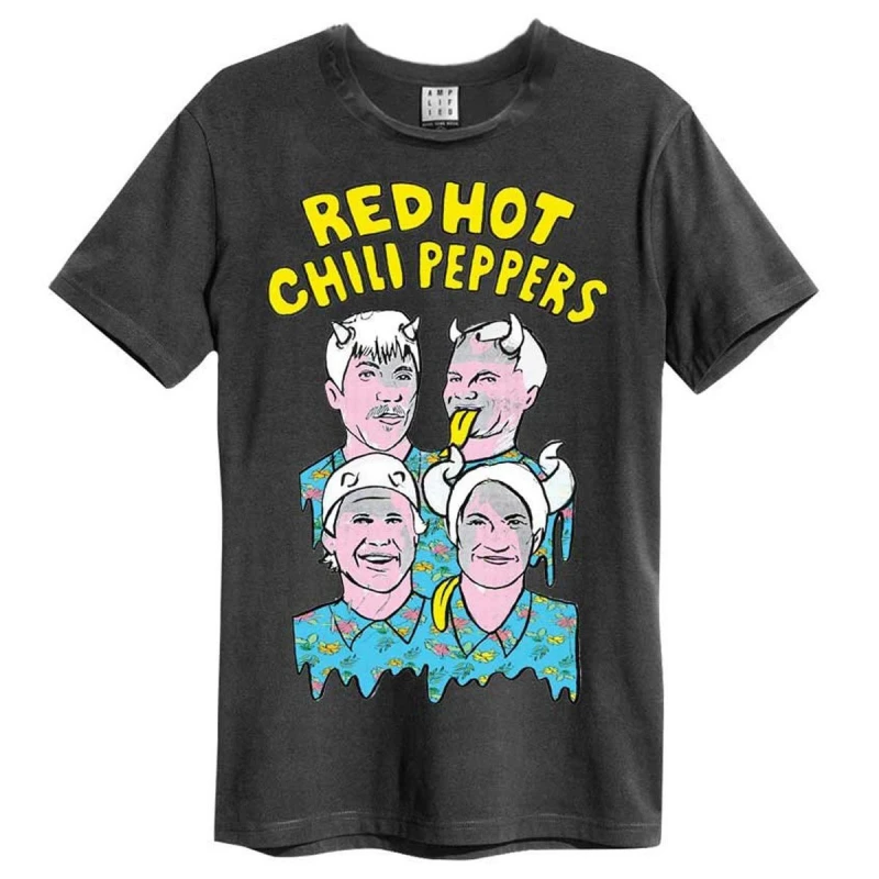 Image of Amplified Amplified Men Illustrated Red Hot Chili Peppers T-Shirt in Charcoal Size: Small Charcoal S Male 5063470346288