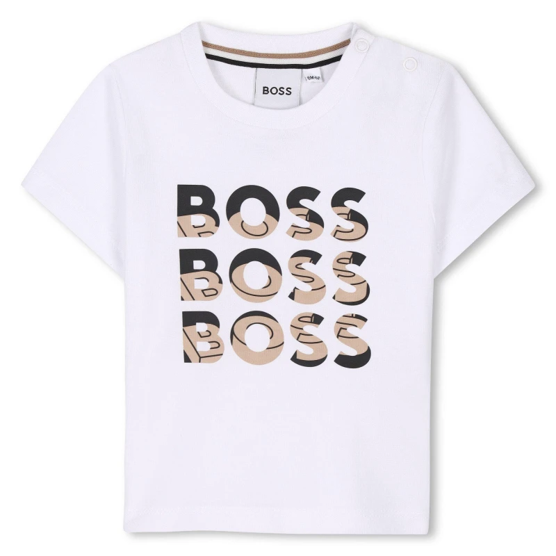 Image of Boss Kids Multi Logo Soft Fabric T-Shirt White 10P male 3Y