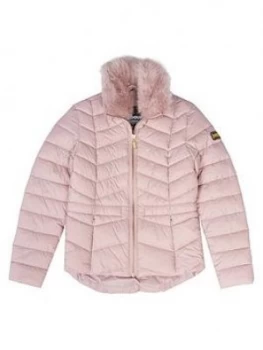 Image of Barbour International Girls Halfbeck Faux Fur Quilt Jacket