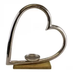 Image of Large Metal Heart Candle Holder With Wooden Base