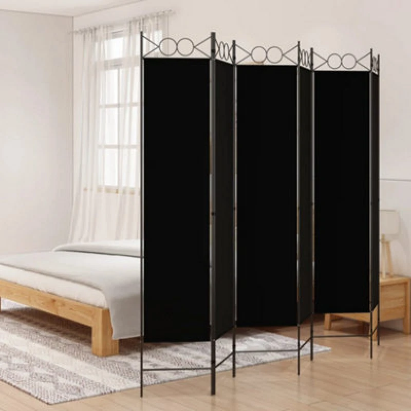Image of Vidaxl 6-panel Room Divider Black 240X200 Cm Fabric, Black 350161