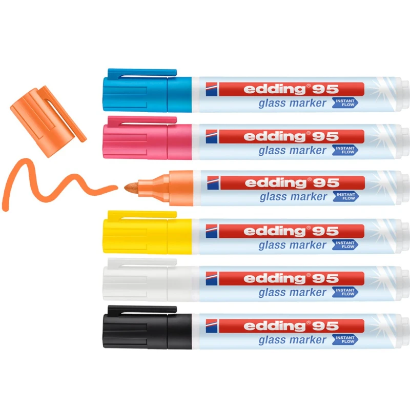 Image of Edding 95 Glass marker 6 pc(s) Bullet tip Black. Blue. Orange. Pink. W