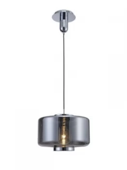 Image of Ceiling Pendant 40cm Round, 1 x E27 (Max 40W), Chrome , Ash Grey Glass