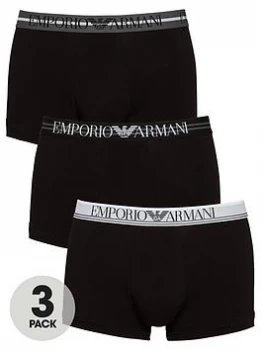 Image of Emporio Armani 3 Pack Stretch Cotton Mixed Waistband Trunks Black Size M Men