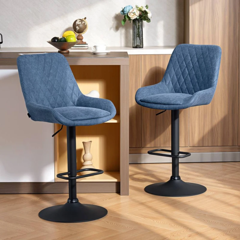 Image of HOMCOM Bar Stools Set of 2, Adjustable Bar Chairs 360 Degree Swivel Blue in Dark Blue Size: 120 Dark Blue Unisex 120