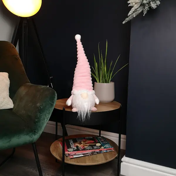 Image of 40cm Sitting Plush Christmas Gonk with Grooved Hat in Pink