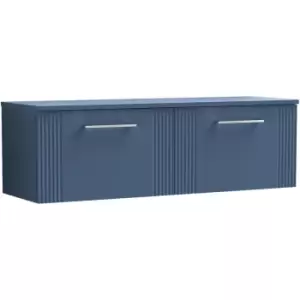 Image of Deco Satin Blue 1200mm Wall Hung 2 Drawer Vanity Unit with Worktop - DPF394W2 - Satin Blue - Nuie