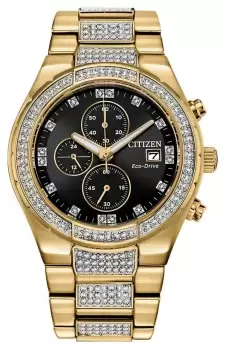Image of Citizen CA0752-58E Mens Eco-Drive Gold-Tone Crystal Set Watch