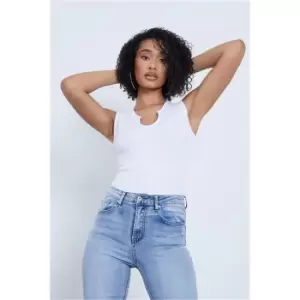 Image of I Saw It First White Rib Notch Front Sleeveless Bodysuit - White