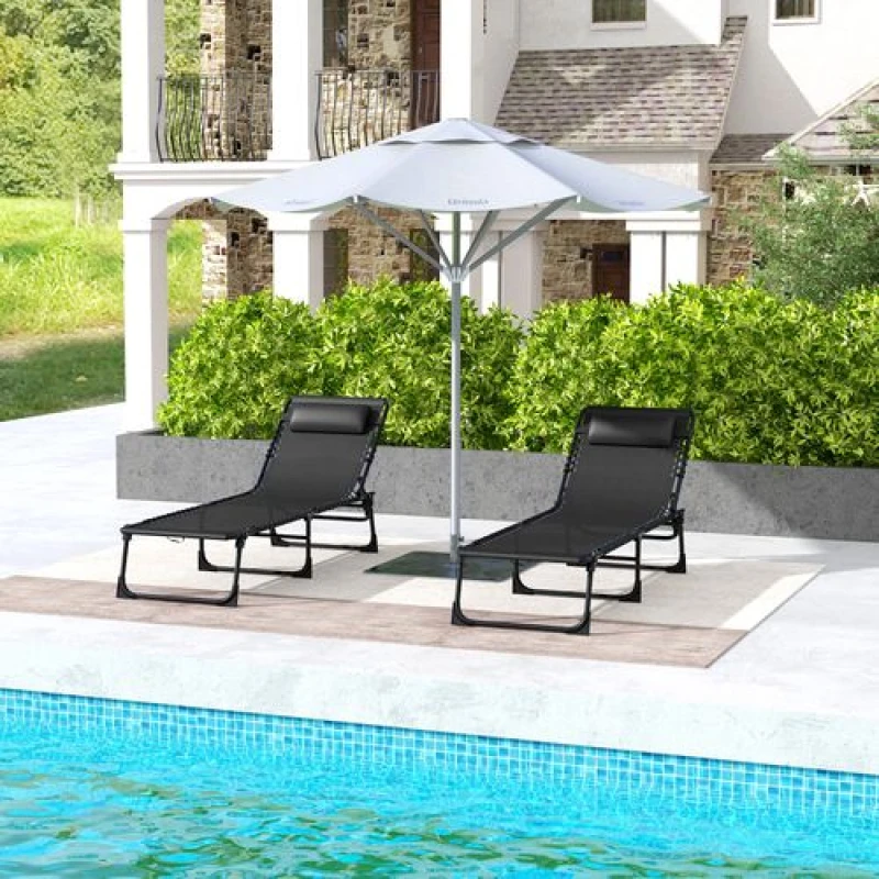 Image of Outsunny 2pc Folding Beach Chair w/ 4 Positions - Black 84B-206V02BK