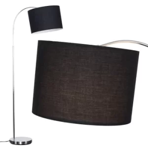 Image of Curva Floor Lamp in Chrome with Large Black Shade