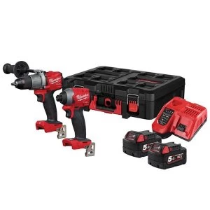 Image of Milwaukee Power Tools M18 FPP2L2-502P FUEL Powerpack Twin Pack 18V 2 x 5.0Ah Li-ion
