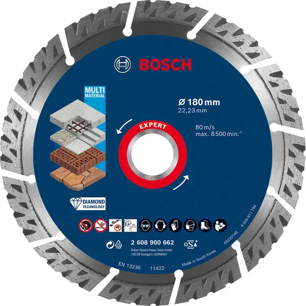 Image of Bosch EXPERT Multi Material Diamond Blade 180 x 22.23mm Steel