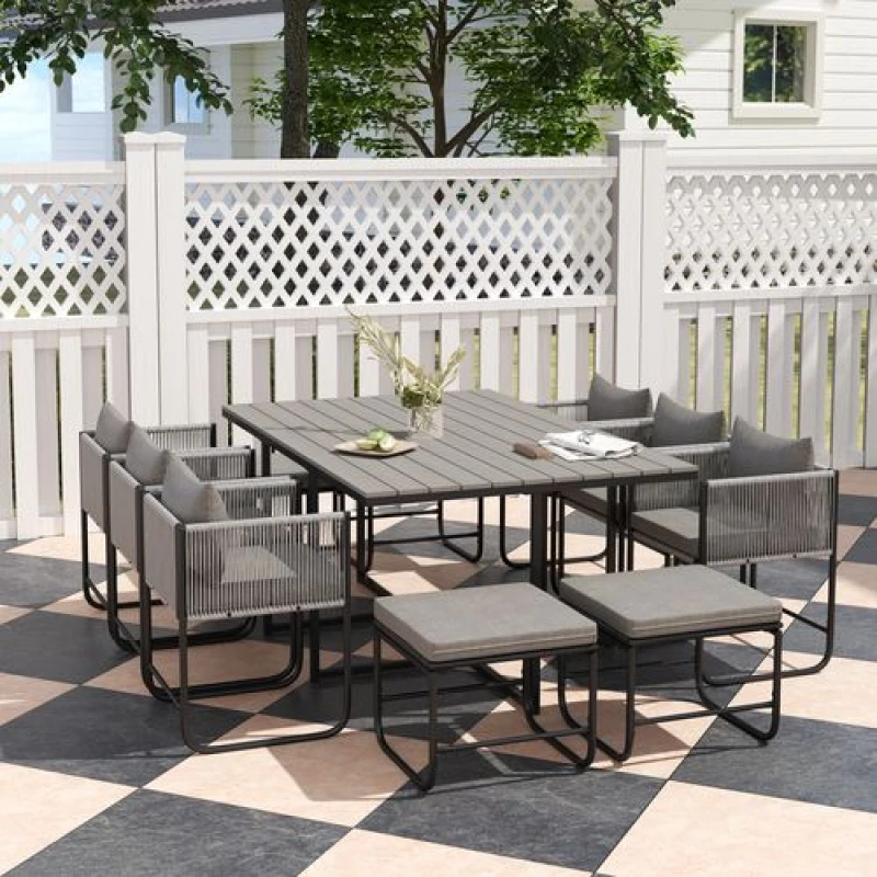 Image of Outsunny Rattan Dining Set, Garden Table & Chair Sets w/ Space-saving Design, Grey 861-066V70GY
