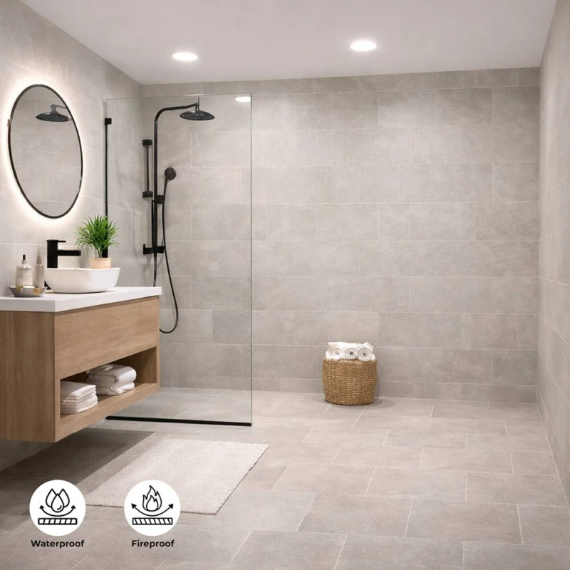 Image of ENER-J BRITWALL Light Grey Brick PVC Shower Panel - 2.4m x 1m x 10mm Light Grey Unisex