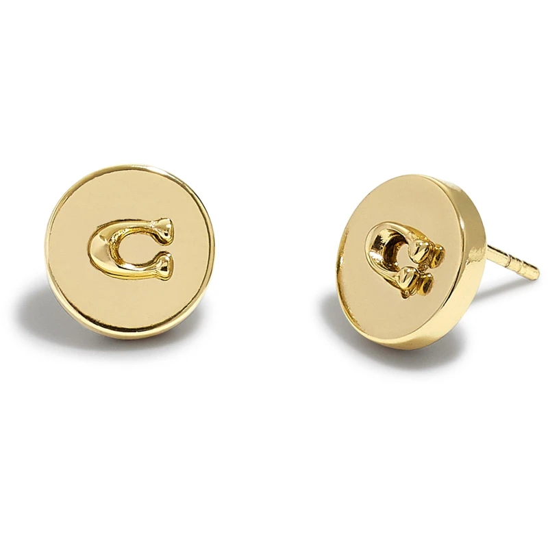 Image of Coach Round Logo Stud Earrings - Gold Gold One Size