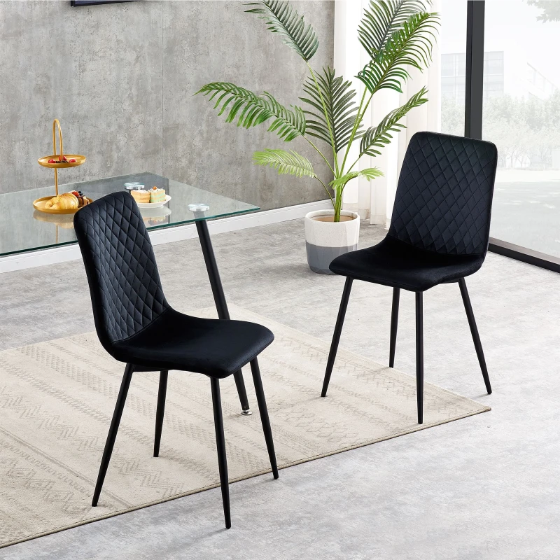Image of MCC DIRECT Set of 2 Designer Velvet Fabric Dining Chairs Metal Legs Lexi Chairs Black LX0204