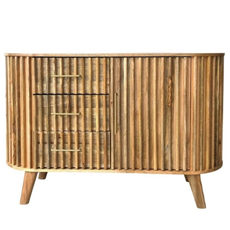 Image of Jaipur Furniture Ltd Slatted One Door 3 Drawer Sideboard - Mango Wood - L45 x W118 x H80cm - Mango Light Finish - Assembly Required in Brown Brown Un